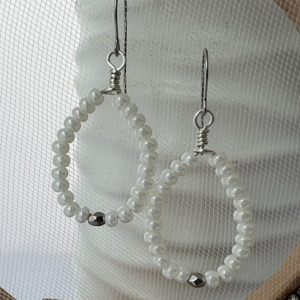 White Pearl Glass Beaded Earrings
